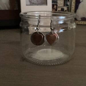 Heart-Shaped Silver and Brown Earrings